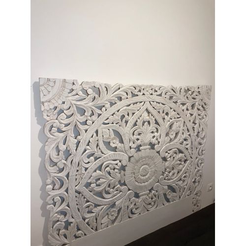 Kerala - Tête De Lit 160 Sculptée En Manguier Massif Blanc