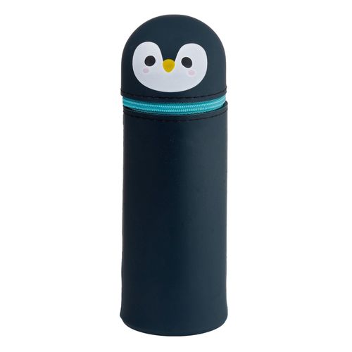 Trousse - Scolaire - Ronde - Pingouin - Silicone Souple - Fermeture Éclair - 18cm