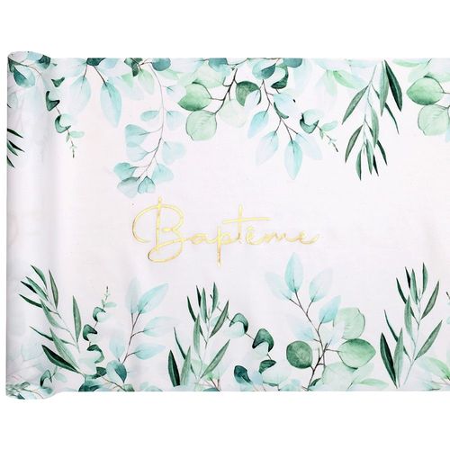Chemin De Table Popeline Baptême Feuillage 29cmx3m
