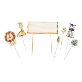 7 Piques Déco Gâteau Animaux De La Savane 11cm