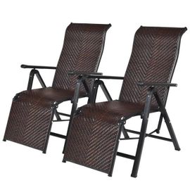 Costway Lot De 2 Transat Chaises Longues De Jardin En Rotin Avec Position Réglable Et Accoudoir, Cadre En Fer, Pour, Terrasse, Plage