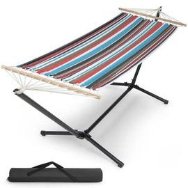Costway Hamac Avec Support Métallique Robuste, Support Stable De 320 Cm De Long Et Toile En Poly-Coton 210 X 100 Cm, 150kg, Coloré
