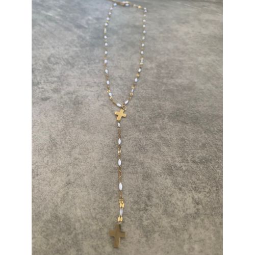 Collier Croix Dore Blanc En Acier Inoxydable 