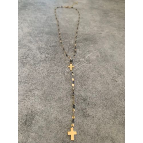 Collier Croix Noir Doré En Acier Inoxydable 