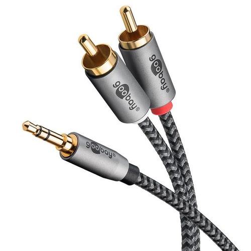 Goobay Câble Adaptateur Audio AUX, Fiche Jack 3,5 mm vers Fiche RCA Stéréo, 3 m Connecteur Jack 3,5 mm (3 broches, stéréo) > 2 connecteurs Cinch (audio à gauche/droite)