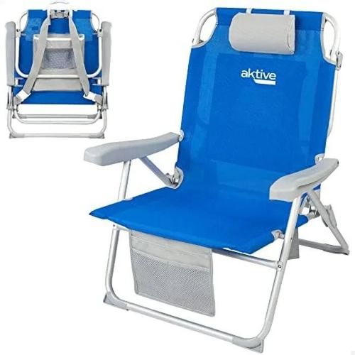 Chaise Pliante - Aktive - Modèle Beach - Dossier Réglable 5 Positions - Sac À Dos Inclus - Tissu Imperméable