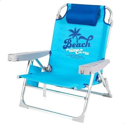 Chaise De Plage Pliable - Aktive - Modèle Bleu - Aluminium - 600d Pvc - 5 Positions