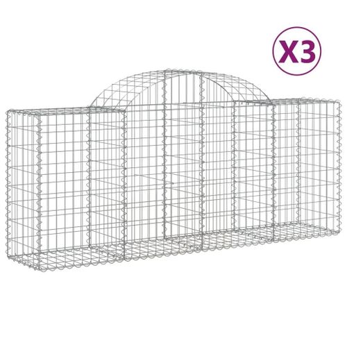 Paniers À Gabions Arqués 3 Pcs 200x50x80/100 Cm Fer Galvanisé