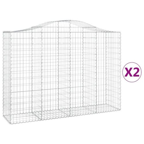 Paniers À Gabions Arqués 2 Pcs 200x50x140/160 Cm Fer Galvanisé