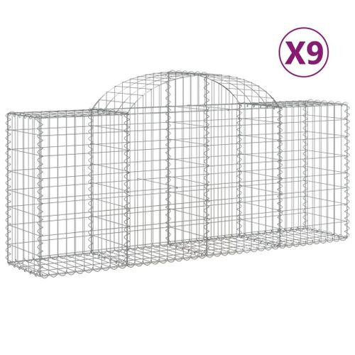 Paniers À Gabions Arqués 9 Pcs 200x50x80/100 Cm Fer Galvanisé