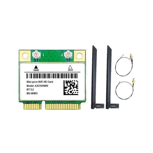 AX210HMW Carte WiFi+2XAntenna WiFi 6E Mini PCI-E AX210 802.11Ax/Ac 2.4G/5G/6Ghz BT5.2 Adaptateur sans fil pour ordinateur portable
