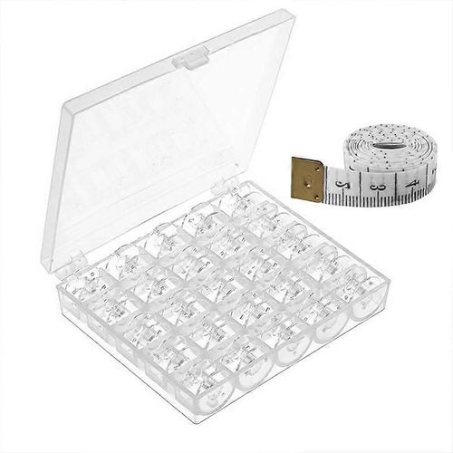 25 Pcs Bobines de machine à coudre en plastique avec étui et ruban à mesurer pour Brother Singer