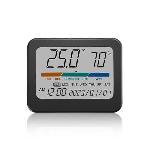 Hygromètre de thermomètre d¿intérieur : Moniteur d¿humidité de jauge de température ambiante pour la maison, béquille, indicateur, heure, date
