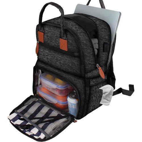 Sac À Dos Pour Ordinateur Portable 15,6 Pouces,Grand Sac Isotherme Déjeuner Homme,Sac À Repas Bandoulière Imperméable Pour Voyage Et Travail