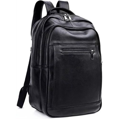 Sac À Dos En Cuir Véritable Pour Homme De 15,6 Pouces-Sac À Dos En Cuir De Vache Noir-Sac À Dos De Voyage Pour Ordinateur Portable-Sac À Dos D'Affaires Ou De Bureau,Noir,13.4 Inches,Tendance