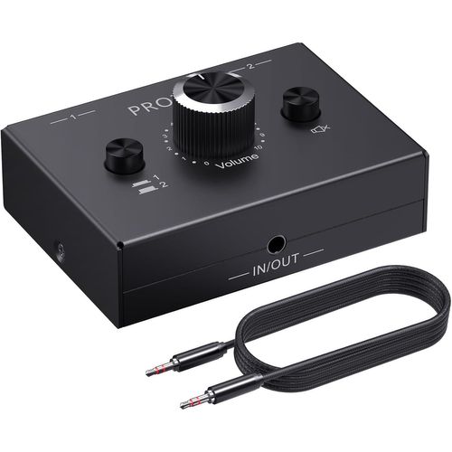 Commutateur Audio Bidirectionnel 2(1) In-1(2) Out Avec Câble 3.5Mm Audio Switcher Contrôle De Volume One Touch Mute Plug And Play Pour Pc Tv Casque Enceintes
