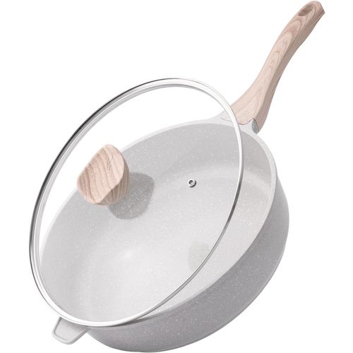 Poêle À Frire Profonde En Céramique Antiadhésive,30,5cm Non Toxique Avec Couvercle,Grande Cuisinière Saine De 5 Litres,Sauteuse Pour Cuisine,Poêle De Chef,Ustensiles De Cuisine À