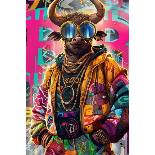 Tableau Canvas ""Bull Urbain"" @Mmarc 40X60 Édition Limitée(200) Qr Code,Hologram Street/Pop Art,Ca E Premium Wall Frame For Photo Artwork,Certificates,And Posters.