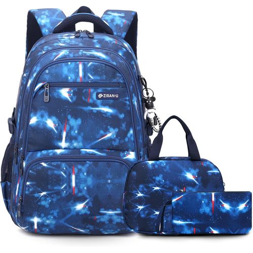 Sac À Dos Pour Adolescents 3 Pièces,Cartable Garçon Primaire College,30L Sac Ecole Décontracté Imperméable Pour Filles Garçons Adulte,Avec Sac À Déjeuner Et Trousse