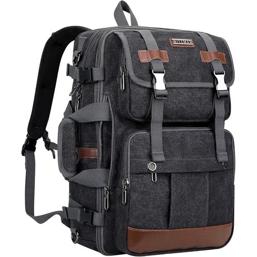 Sac À Dos Homme Voyage Toile Vintage Femme Grand Fit 18 Pouces Ordinateur Portable 3 En 1 Sacs(A6617-3 Noir¿