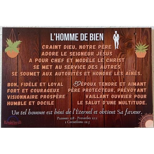 Tableau Mural Chrétien En Bois L'Homme De Bien Mes Spirituel Verset Biblique En Français Anniversaire Mariage Noël Cadeau Original Mari Garçon Fils Ado Homme Frère Ami Papa Grand Père Psaumes 128