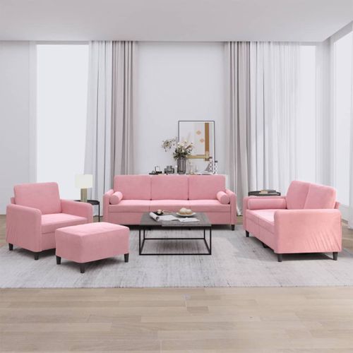 Vidaxl Ensemble De Canapés 4 Pcs Avec Coussins Rose Velours