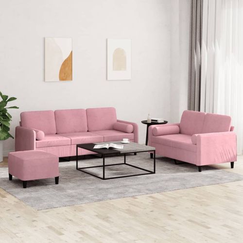 Vidaxl Ensemble De Canapés 3 Pcs Avec Coussins Rose Velours
