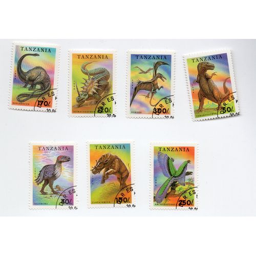 Tanzanie- Lot De 7 Timbres Oblitérés- Animaux Préhistoriques