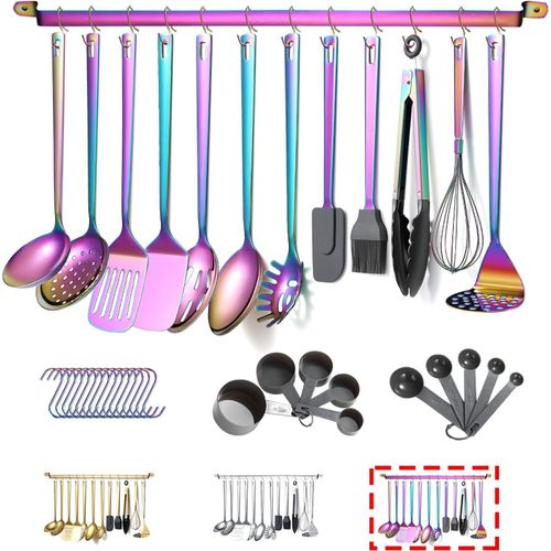 Ensemble D'ustensiles De Cuisine Arcenciel, Ensemble D'ustensiles De Cuisine En Acier Inoxydable De 37 Pièces Avec Placage Arcenciel En Titane.