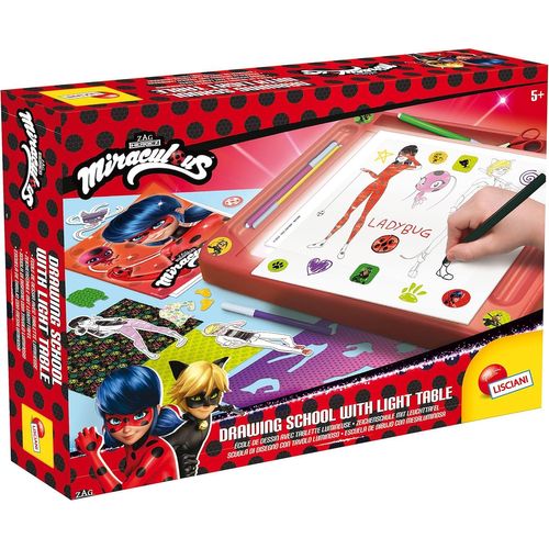 Lisciani - Miraculous - Kit De Dessins Avec Tablette Lumineuse Lady Bug - Loisirs Créatifs Pour Enfants Dès 5 Ans - Papier Calque +Modèles + Pochoirs + Feutres + Stickers Pour Dessiner Inclus