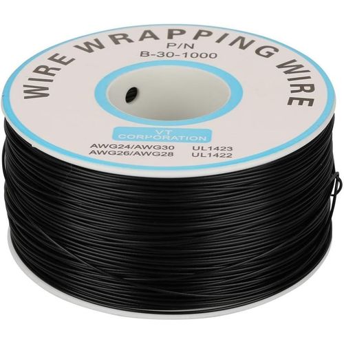 Fil De Cuivre, 200M 30Awg Rouleau De Câble Électrique En Cuivre Etamé 0.25Mm Pvc Bobine Fil D'Isolation Pour Ordinateur Portable/Carte Mère/Écran Lcd(Noir)