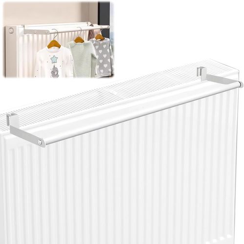 Séchoir À Linge Pour Radiateur, 2 Barres - 50 Cm, Idéal Comme Sèche-Serviettes Et Porte-Serviettes Pour Chauffage, Crochet De Fixation Pour Économiser De L'Espace Des Vêtements (Double Pôle)
