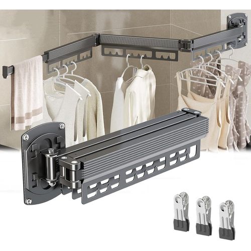 Etendoir Linge Pliable, Interieur Séchoir À Linge Aluminium, 3 Étages Mural Pliable Tringle Vetement Argent Rotatif Pour Balcon Chambre À Coucher À 360 Triple Pliable Portant Vêtements Mural Tringle