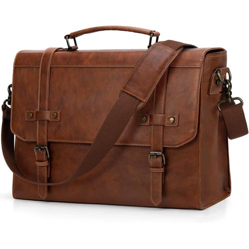 Sacoche Ordinateur Homme 17.3 Pouces Cuir Pu Mallette Pc Tablette Cartable Imperméable Sac À Bandoulière Pour Travail Affaires Collège Cours Marron