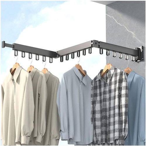 Porte-Vêtements Étendoir À Linge Mural Rétractable Avec Crochets, Rotatif À 360 °, Tri-Pliable Pour Balcon, Buanderie, Salle De Bain (Noir)