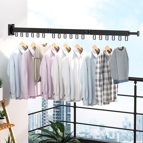 120 Cm Sechoir A Linge Mural, Eetendoir Linge Intérieur Pliant, Sechoir Linge Mural Avec 12 Crochets, Etendoir Mural Pour Balcon, Linge, Salle De Bain, Chambre À Coucher