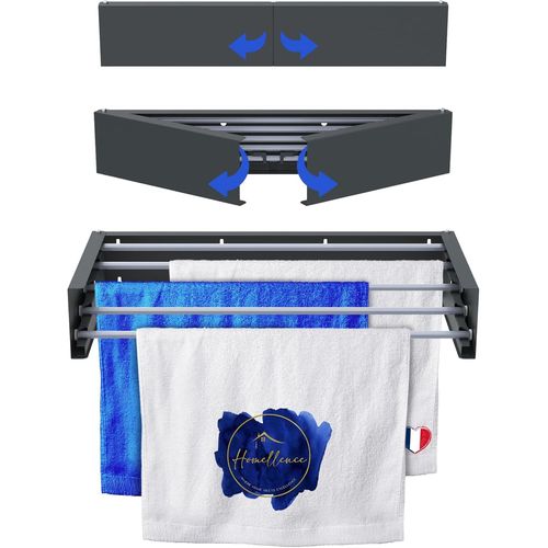 Homellence - Étendoir Mural Rabattable Et Rétractable Élégant - Séchoir À Linge Mural Pliable Pour Intérieur Et Extérieur - Étendoir Compact, Pratique Et Gain De Place (70 Cm, Anthracite)