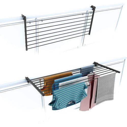 Foxydry Étendoir À Linge De Garde-Corps Extérieur Résistant En Acier Inoxydable Et Aluminium Duo Pour Terrasses, Balcons Et Garde-Corps - Longueur 118 Cm (Anthracite, 118 Cm)