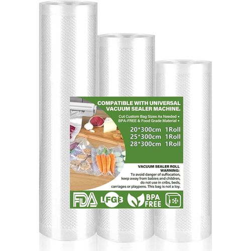 Rouleau Sous Vide Alimentaire, 3 Packs 28/25/20 X 300Cm Sac Sous Vide, Convient À Tous Machine Sous Vide, Sachet Sous Vide Alimentaire Sans Bpa