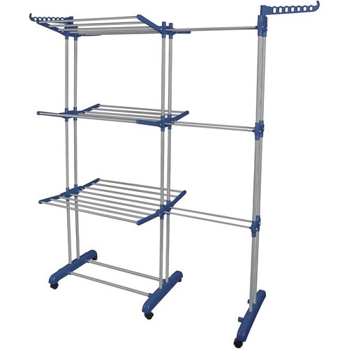 Séchoir À Linge Étendoir Pliable Ailes Latérales Utilisation Intérieure Et Extérieure 75-142.5 * 64 * 170Cm 4 Niveaux (Bleu Et Gris)