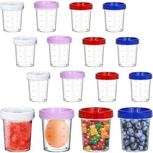 16 Pièces Boîtes Alimentaires Avec Couvercles 120ml/4oz Mini Boîte Alimentaire Plastique Conservation Avec Graduation Réutilisable Petits Contenants Alimentaire Pour Fruits Yaourts Biscuits