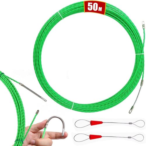 Aiguille Electricien, 50M 4,5Mm Tire Fils Electrique Tire Cable Electrique Tire Fils Electricien Aiguille Baguette Tire Fil Electricien Avec 2 Ressorts De Guidage, Vert