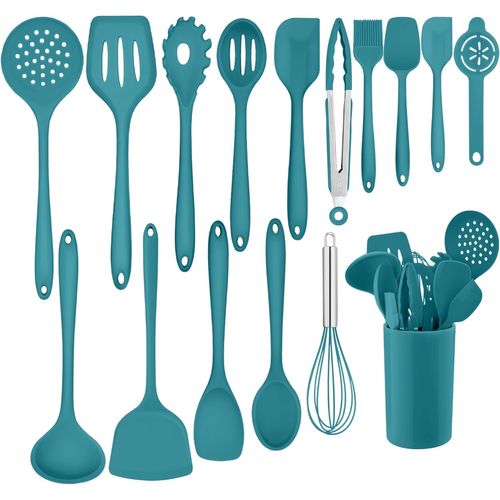 Set D'ustensiles De Cuisine, 16 Pièces En Silicone, Set D'ustensiles De Cuisine Avec Porte-Ustensiles, Ustensiles De Cuisine Résistants À La Chaleur, Sains Et Antiadhésifs, Bleu