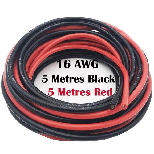 Fil De Silicone, 16 Awg Fil Electrique Pour Faisceau, Cable Electrique (5 Mètres Noir Et 5 Mètres Rouge) 1.27mm² Pour Câblage D'équipement Électronique, Drone, Batterie D'avion, Etc.-Twinsim