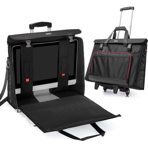 Sacoche À Roulettes Pour Apple Imac 27'', Sac De Transport Avec Roues, Compatible Avec L'Écran 27'' D¿Ordinateur Et Accessoires, Noir