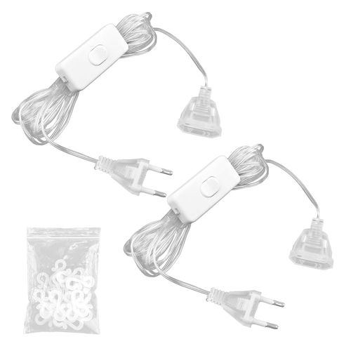 2 Pcs Rallonge Électrique Transparente, Petite Rallonge Electrique, Rallonge Electrique Fil Plat 5M Avec Prise Et Interrupteur Pour Lanternes Led Et Appareils À Faible Consommation