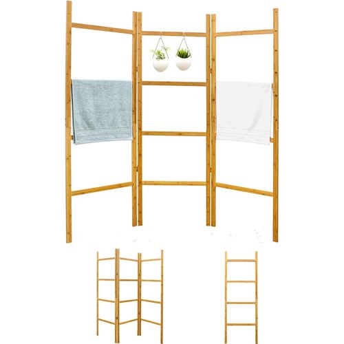 Echelle Bambou Salle De Bain - 180X180 Paravent Porte-Serviettes Sur Pied Etagere Echelle Seche Serviette Bambou Sechoir A Linge Retractable Meuble Serviette Salle De Bain Echelle Bois Deco