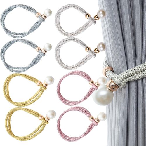 8 Pièces Embrasses De Rideaux Avec Perle, Embrasses De Rideaux En Coton Naturel Fait À La Main, Support De Rideau À Nouer Pour La Décoration De La Maison (Rose, Gris, Or, Blanc)