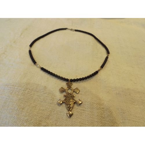 Collier Croix Touareg D'agadez Argent Et Perles Noires
