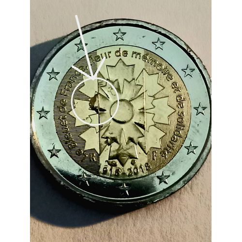 2 Euros 1918-2018 Le Bleuet De France, Fautée De Frappe.